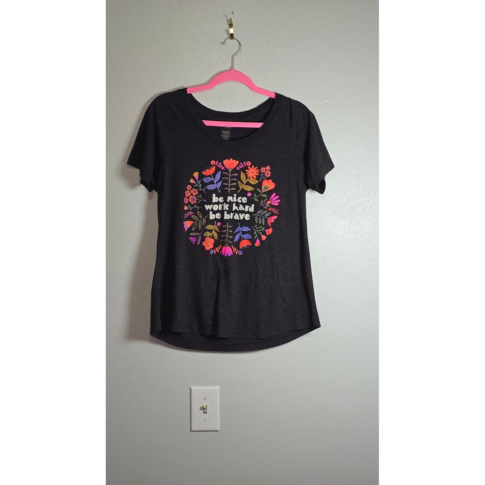 Natural Life Womens Be Nice Work Hard Be Brave Graphic Tee Charcoal Gray Large